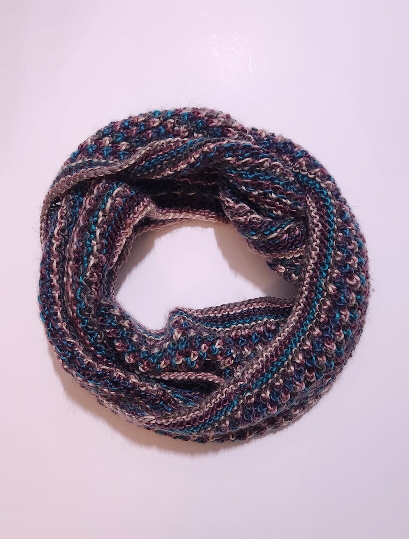 Knit Infinity Scarf, purple teal tan striped scarves, super soft winter neckwear MakerPlace by Michaels